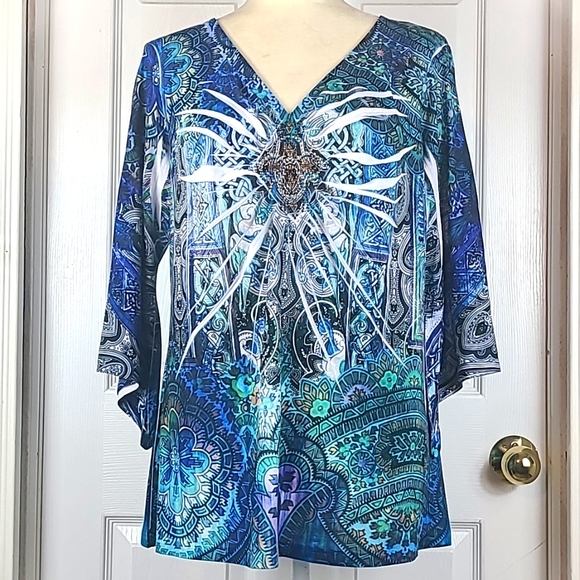 Chico's Beaded Boho Blouse - Picture 1 of 10